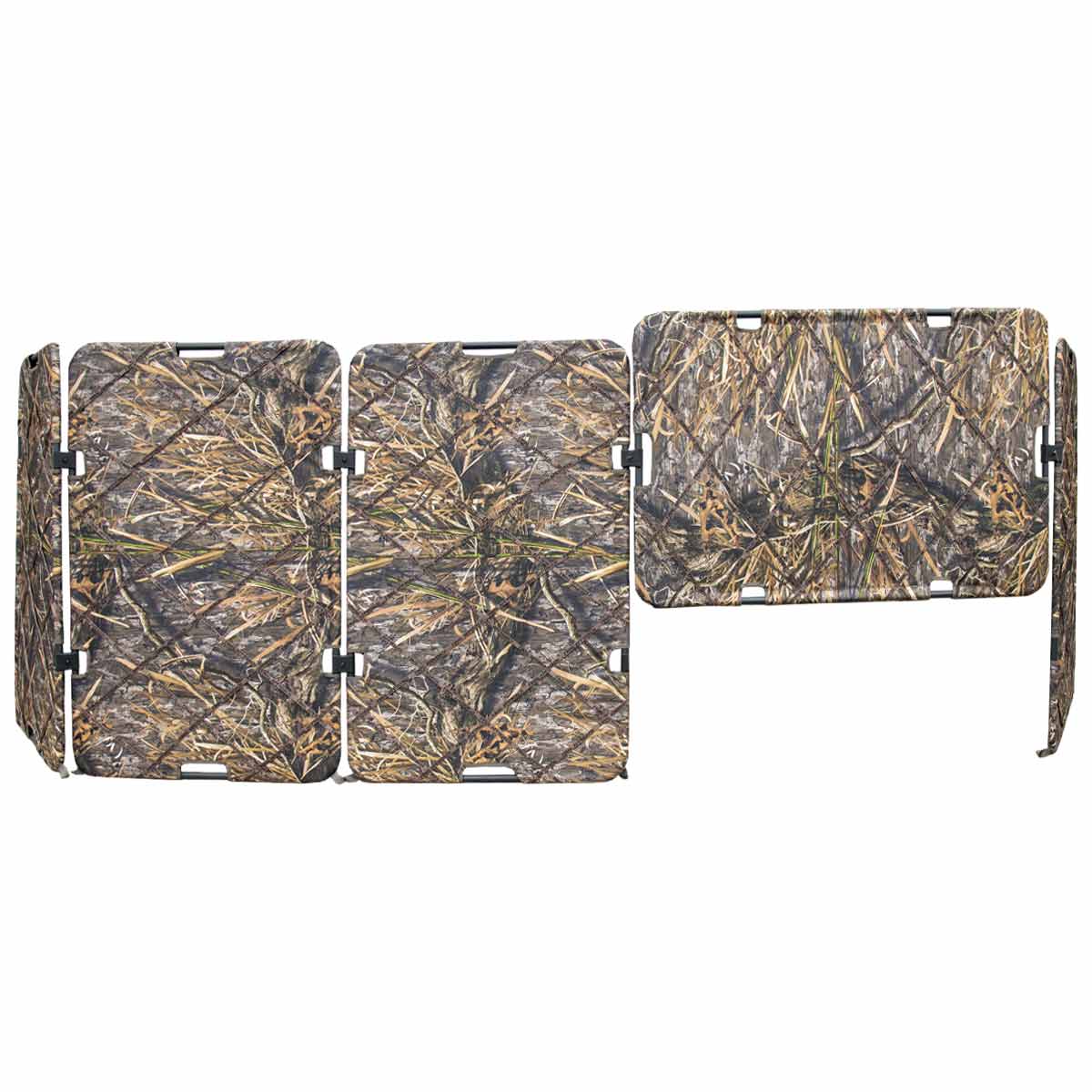 Camouflage panel blind for shooters showing flexible layout options
